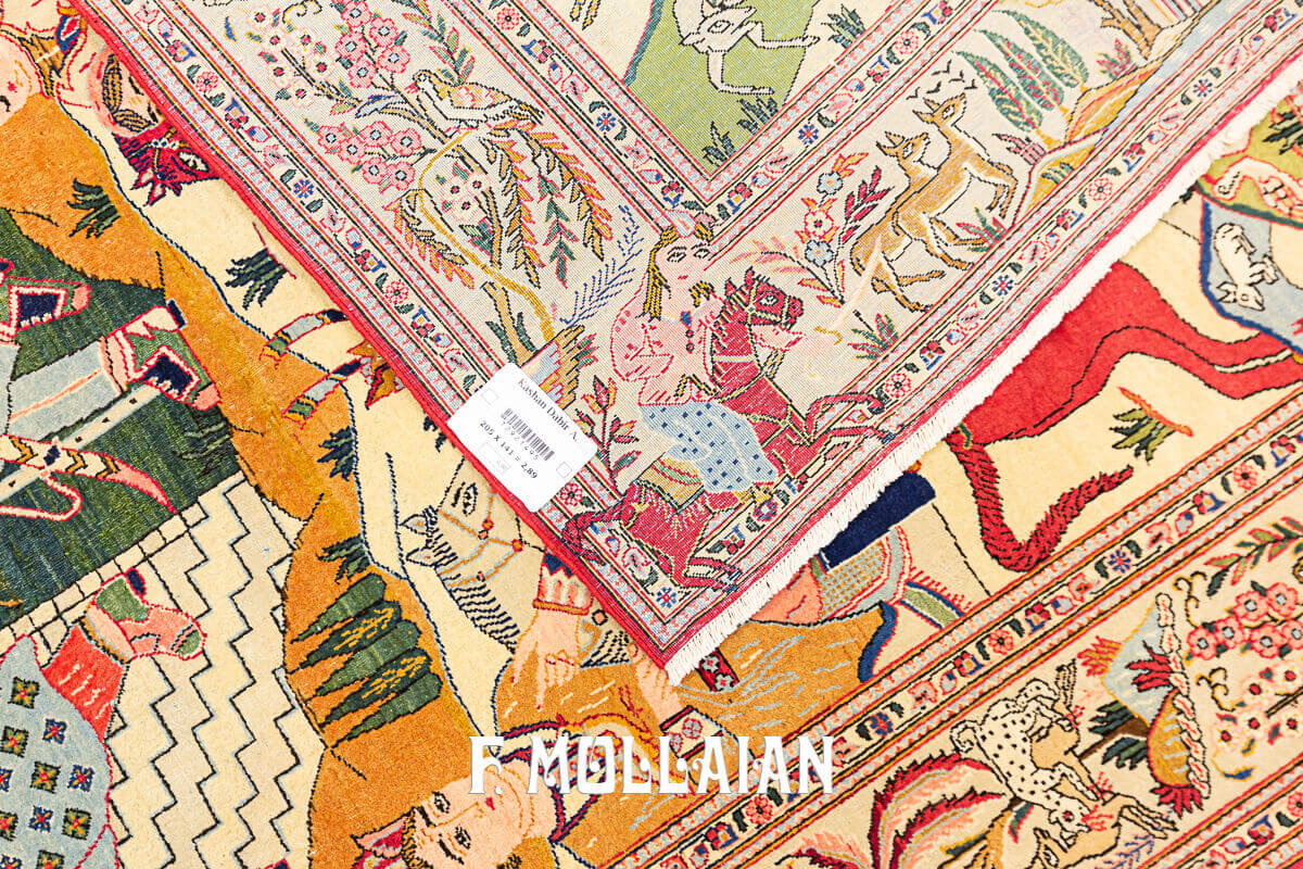 Figurative (Bahram Shah and Gol-Andam) Antique Persian Kashan Dabir Rug n°:12921495